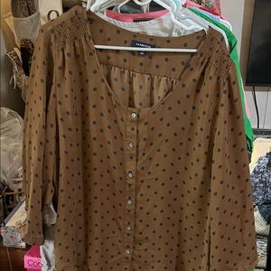 Lands' End Brown Polka Dot Button-Down Blouse